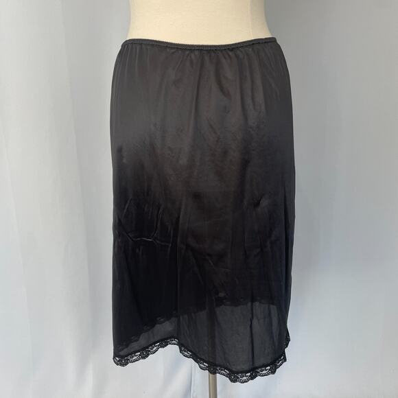 Half Slip Skirt Plus Size 18W 20W Black Solid Nylon Satin Lace Trim Lingerie - Picture 7 of 10